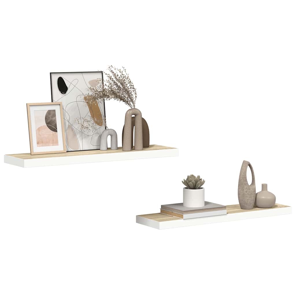 Plutajuće zidne police 2 kom hrast i bijele 90x23,5x3,8 cm MDF