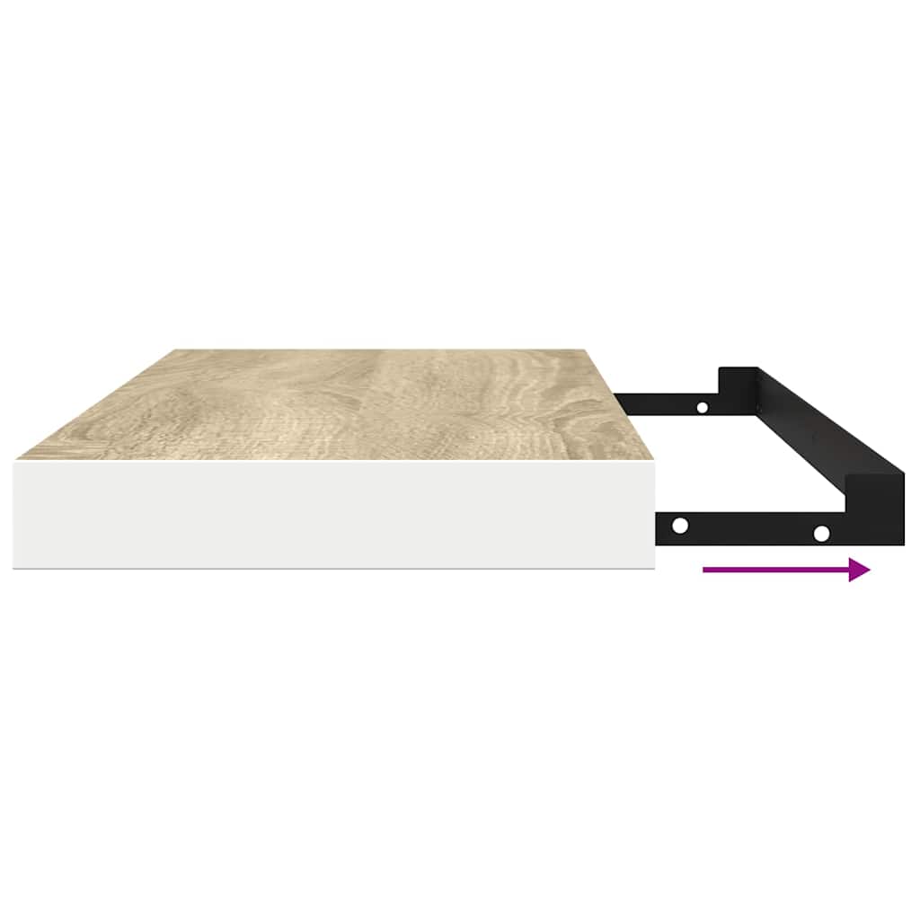 Plutajuće zidne police 2 kom hrast i bijele 90x23,5x3,8 cm MDF