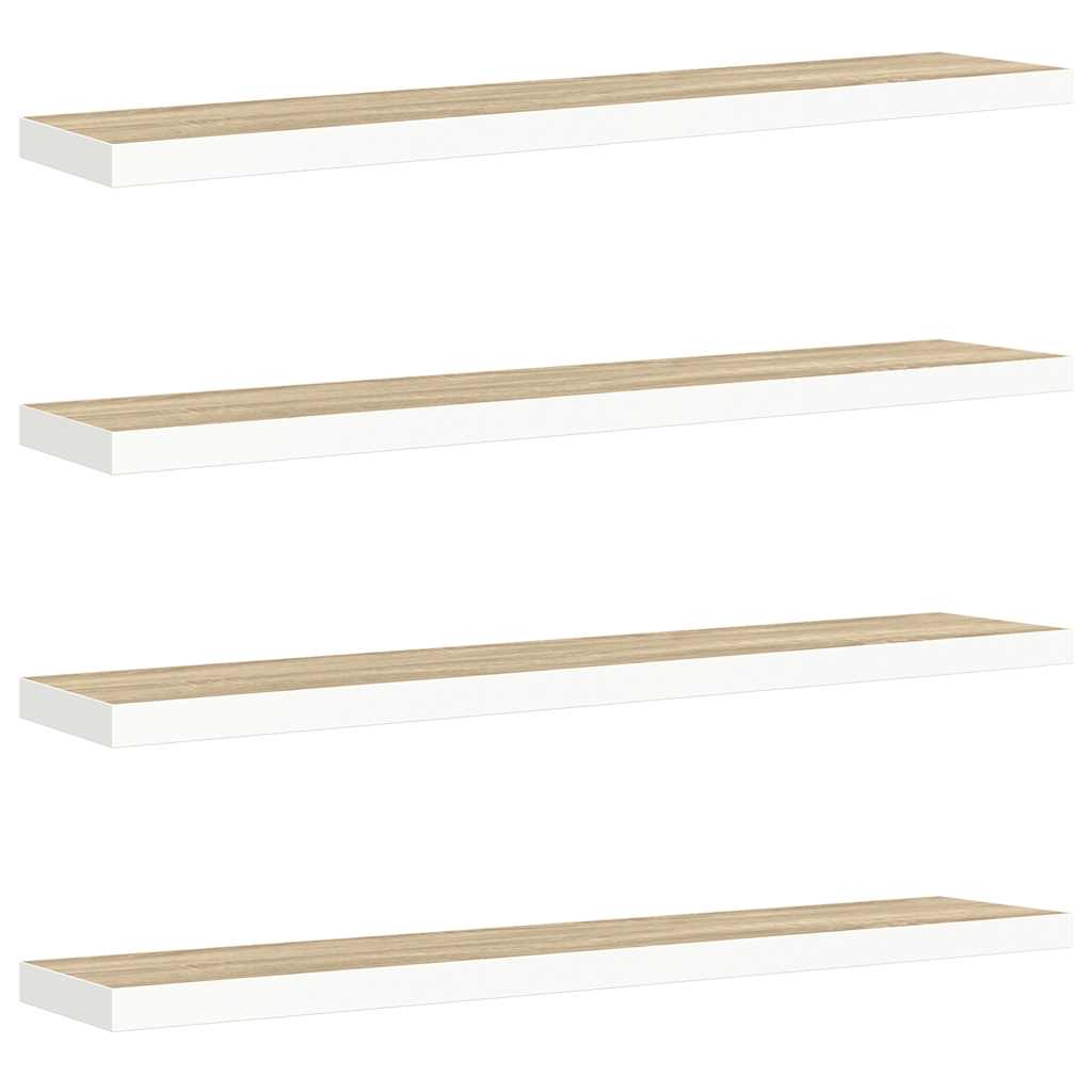 Plutajuće zidne police 4 kom hrast i bijele 120x23,5x3,8 cm MDF