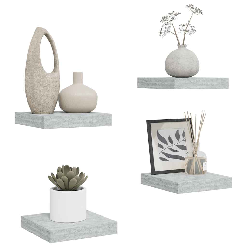 Plutajuće zidne police 4 kom boja betona 23 x 23,5 x 3,8 cm MDF