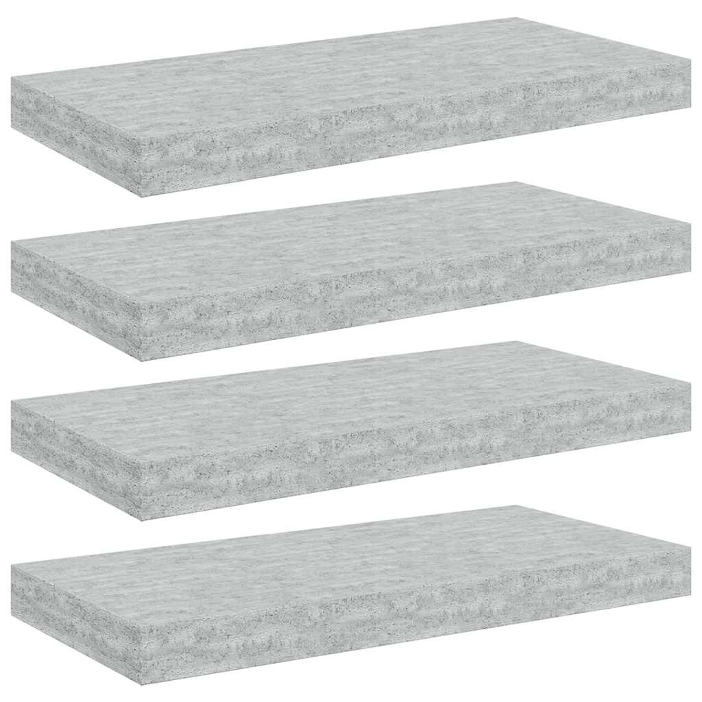 Plutajuće zidne police 4 kom boja betona 50 x 23 x 3,8 cm MDF