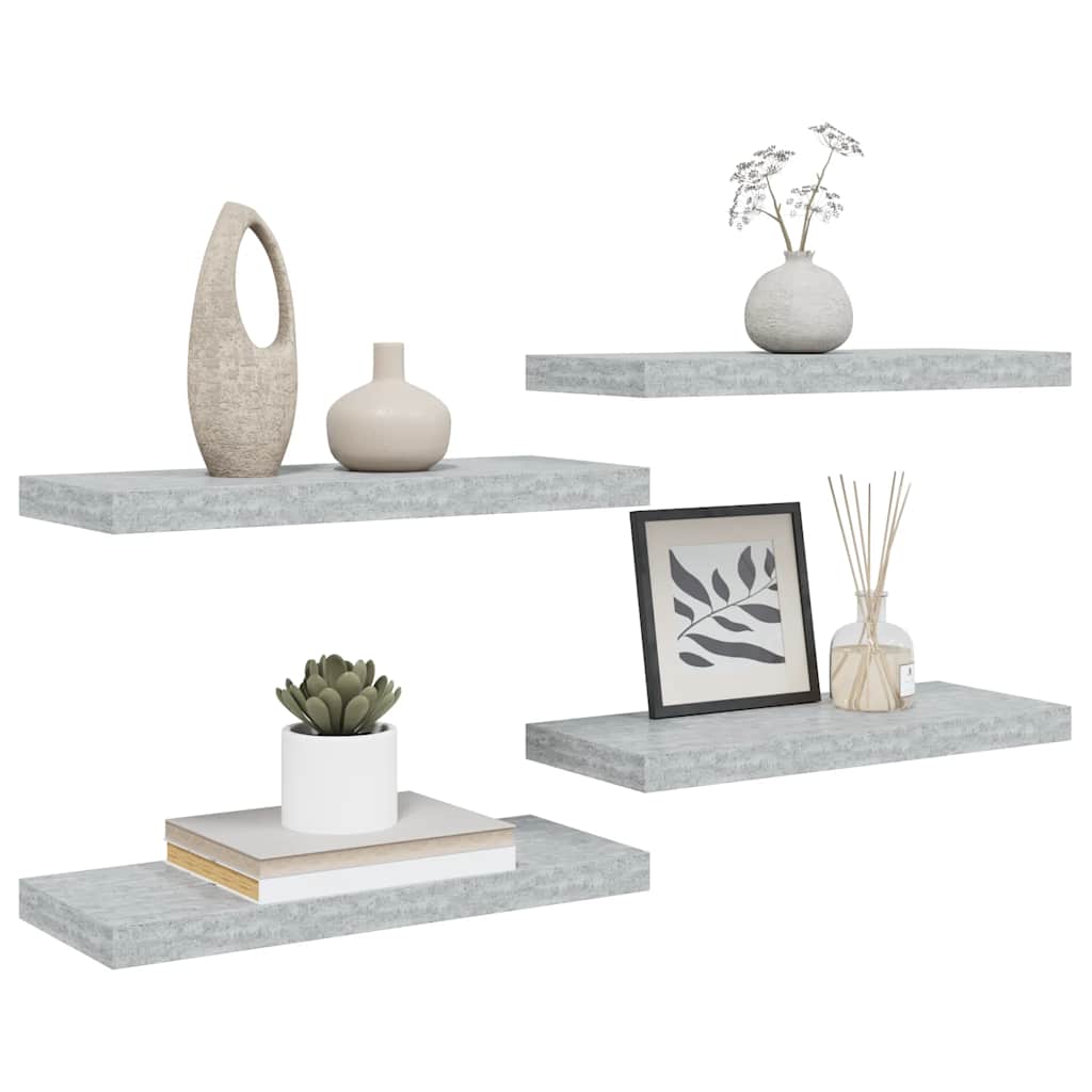 Plutajuće zidne police 4 kom boja betona 60 x 23,5 x 3,8 cm MDF
