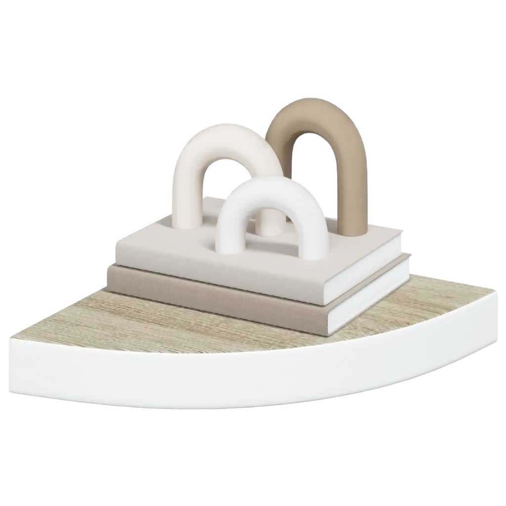 Kutne zidne police 2 kom boja hrasta i bijele 25x25x3,8 cm MDF