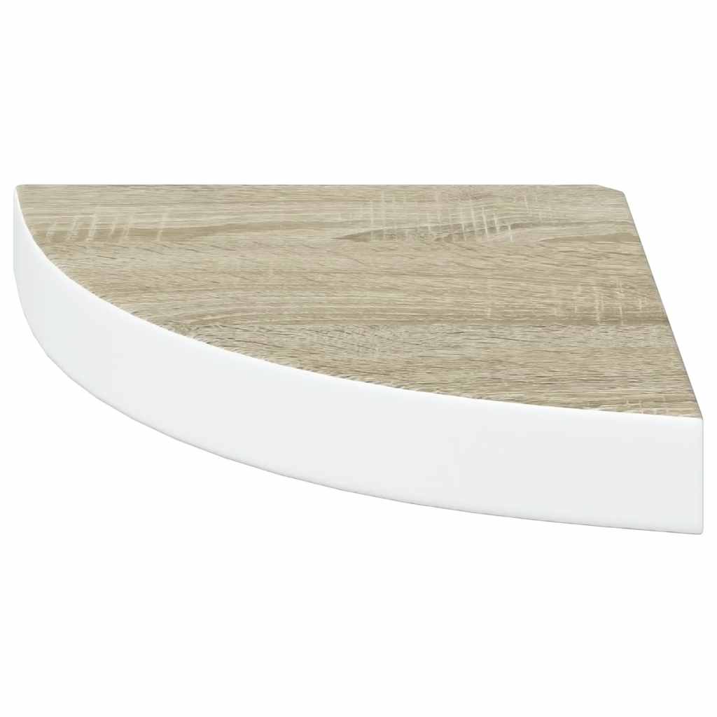 Kutne zidne police 2 kom boja hrasta i bijele 25x25x3,8 cm MDF
