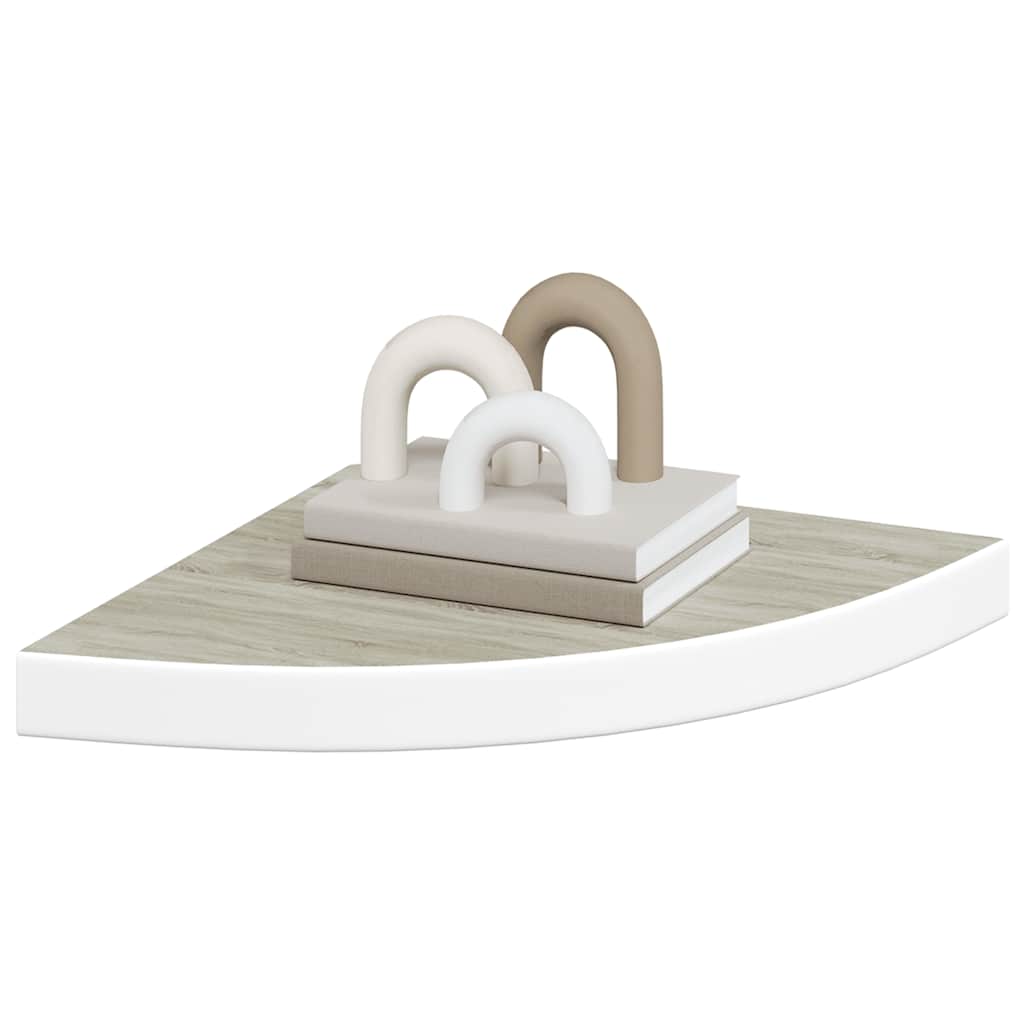 Kutne zidne police 2 kom boja hrasta i bijele 35x35x3,8 cm MDF