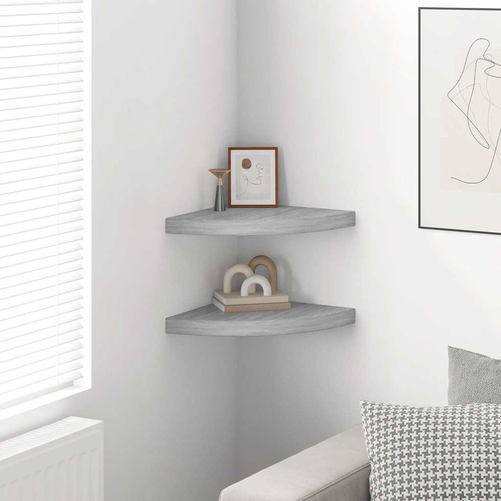 Kutne zidne police 2 kom siva boja betona 35 x 35 x 3,8 cm MDF