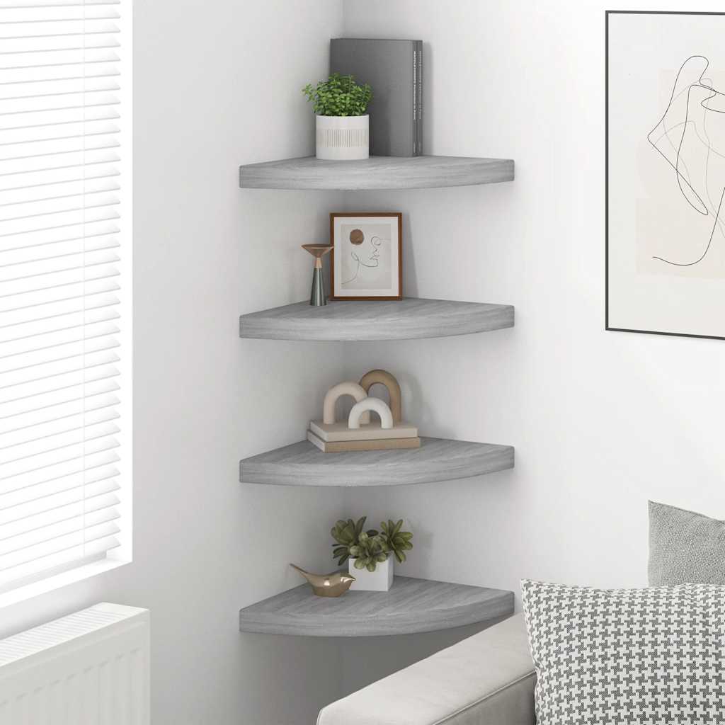 Kutne zidne police 4 kom siva boja betona 35 x 35 x 3,8 cm MDF