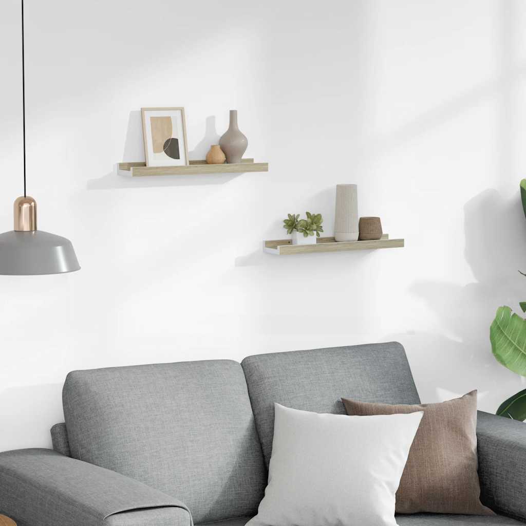 Zidne police 2 kom bijele i boja hrasta sonome 40 x 9 x 3 cm