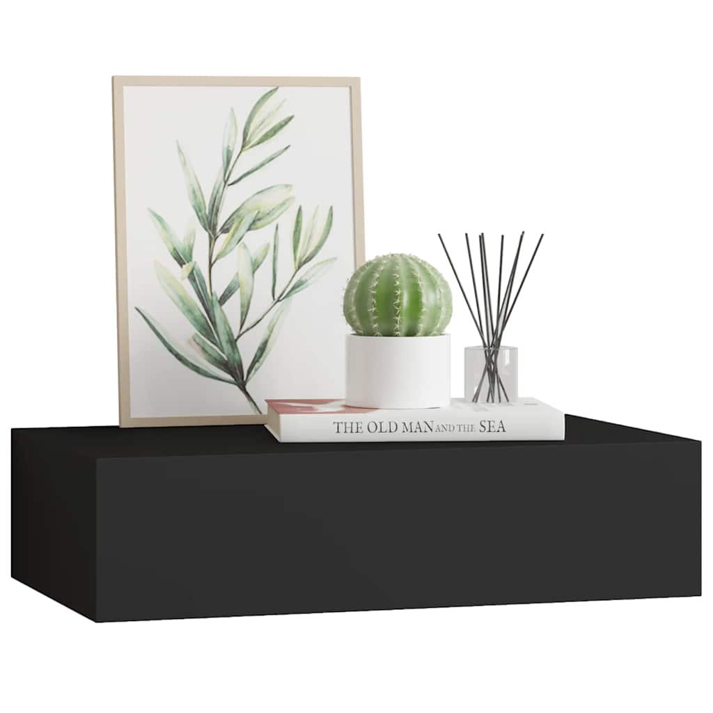 Zidna polica s ladicom crna 40 x 23,5 x 10 cm MDF