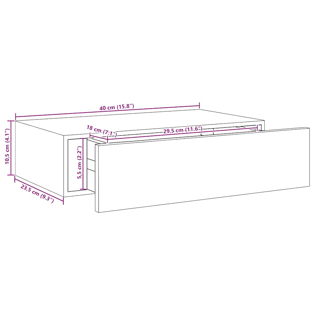 Zidne police s ladicom 2 kom crne 40 x 23,5 x 10 cm MDF