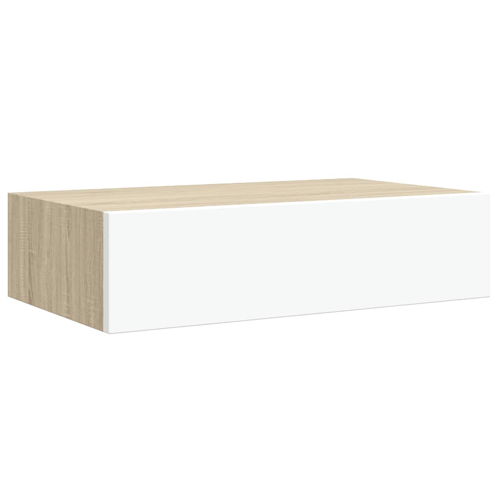 Zidna polica s ladicama hrast i bijela 40x23,5x10 cm MDF