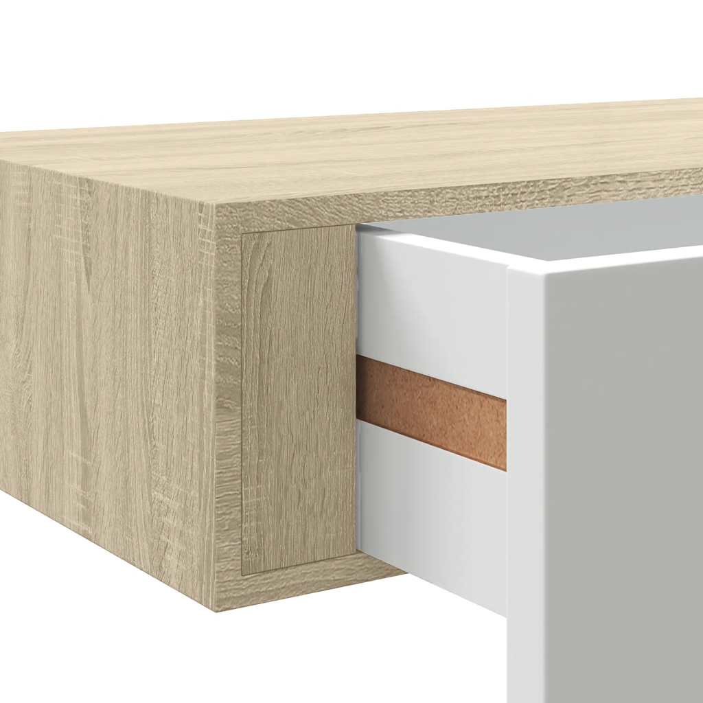 Zidna polica s ladicama hrast i bijela 40x23,5x10 cm MDF