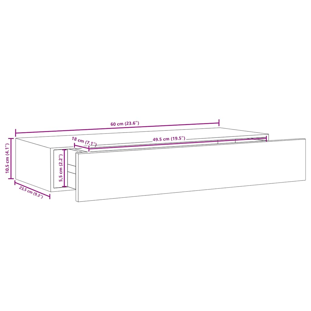 Zidne police s ladicom 2 kom crne 60 x 23,5 x 10 cm MDF