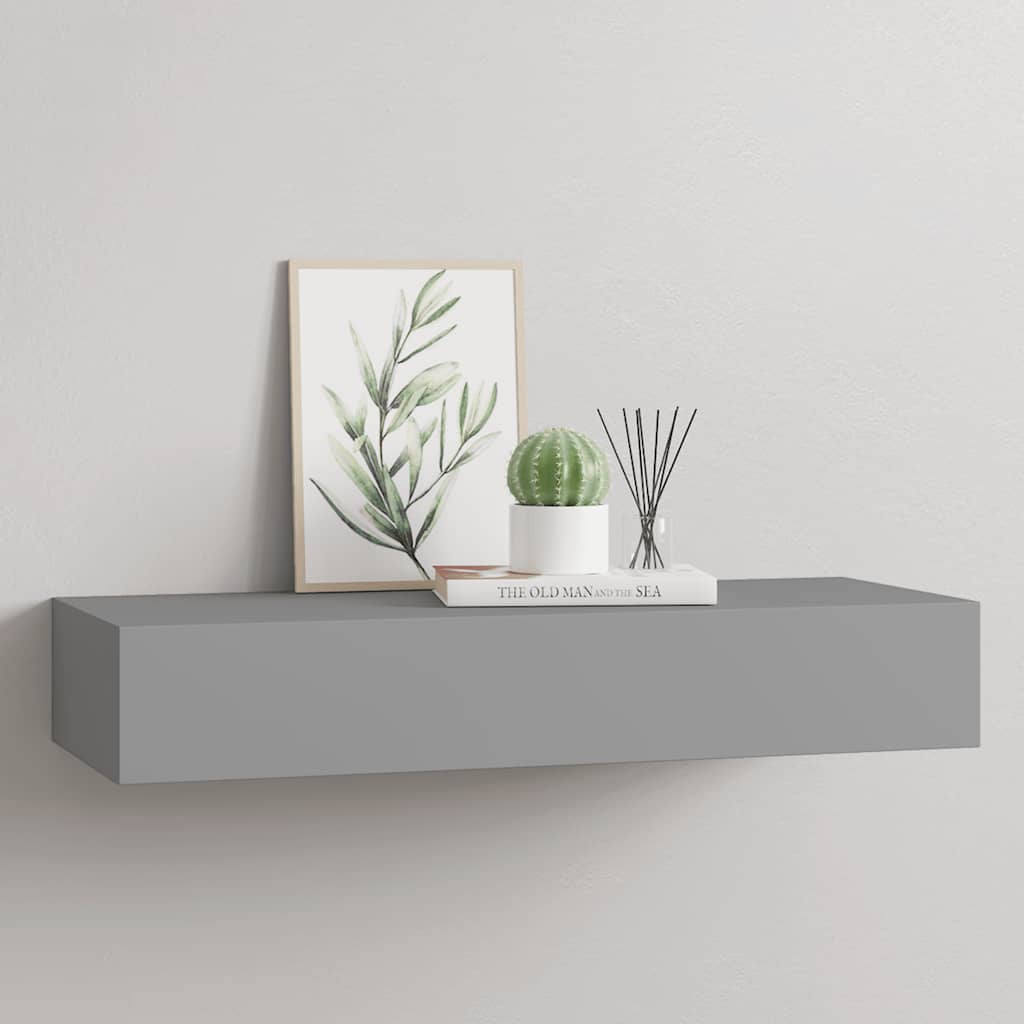 Zidna polica s ladicom siva 60 x 23,5 x 10 cm MDF