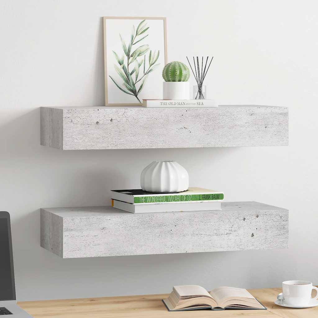 Zidne police s ladicom 2 kom boja betona 60 x 23,5 x 10 cm MDF