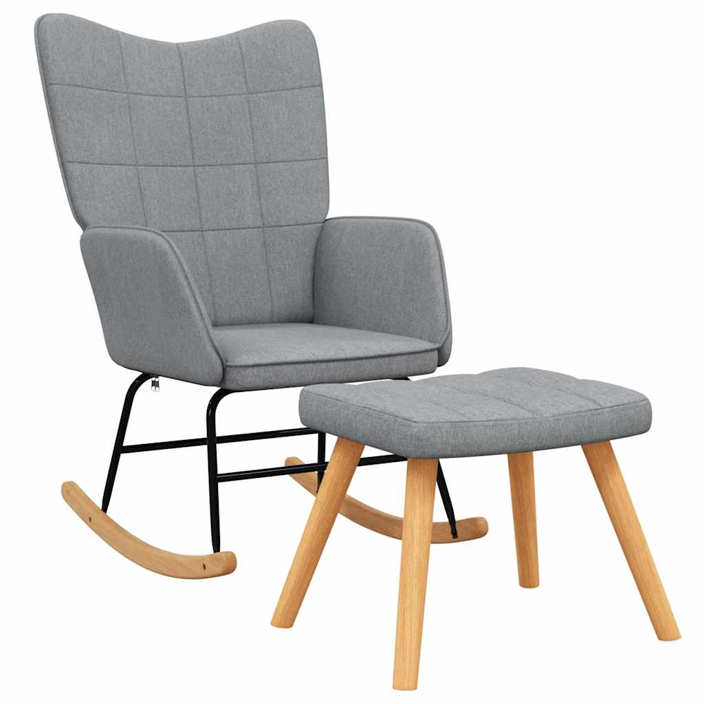Stolica za ljuljanje s osloncem za noge svjetlosiva od tkanine