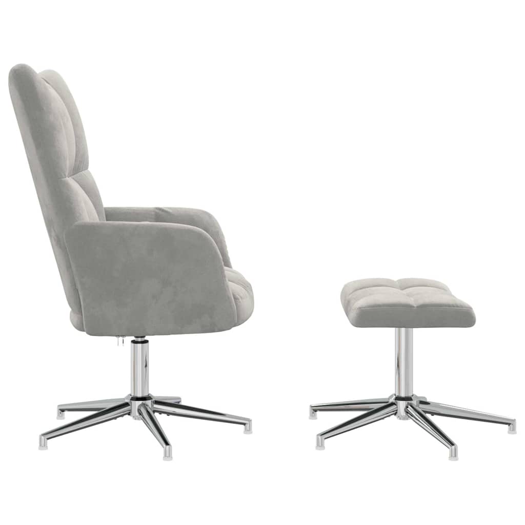Stolica za opuštanje s osloncem za noge svjetlosiva baršunasta