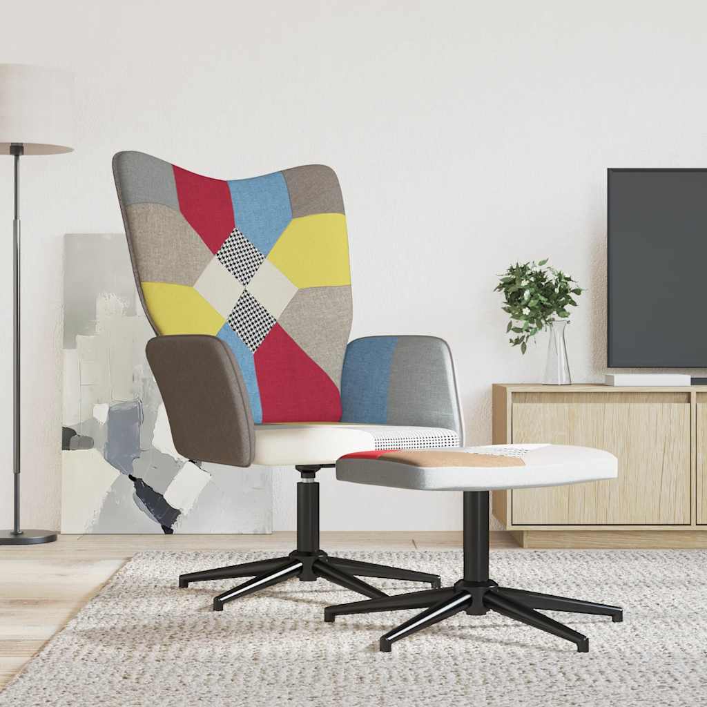 Stolica za opuštanje s osloncem za noge patchwork od tkanine