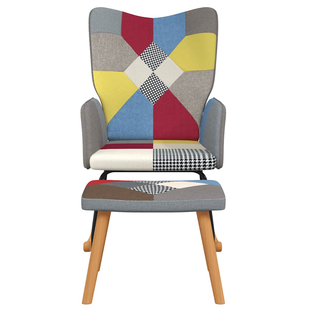 Stolica za ljuljanje s osloncem za noge patchwork od tkanine