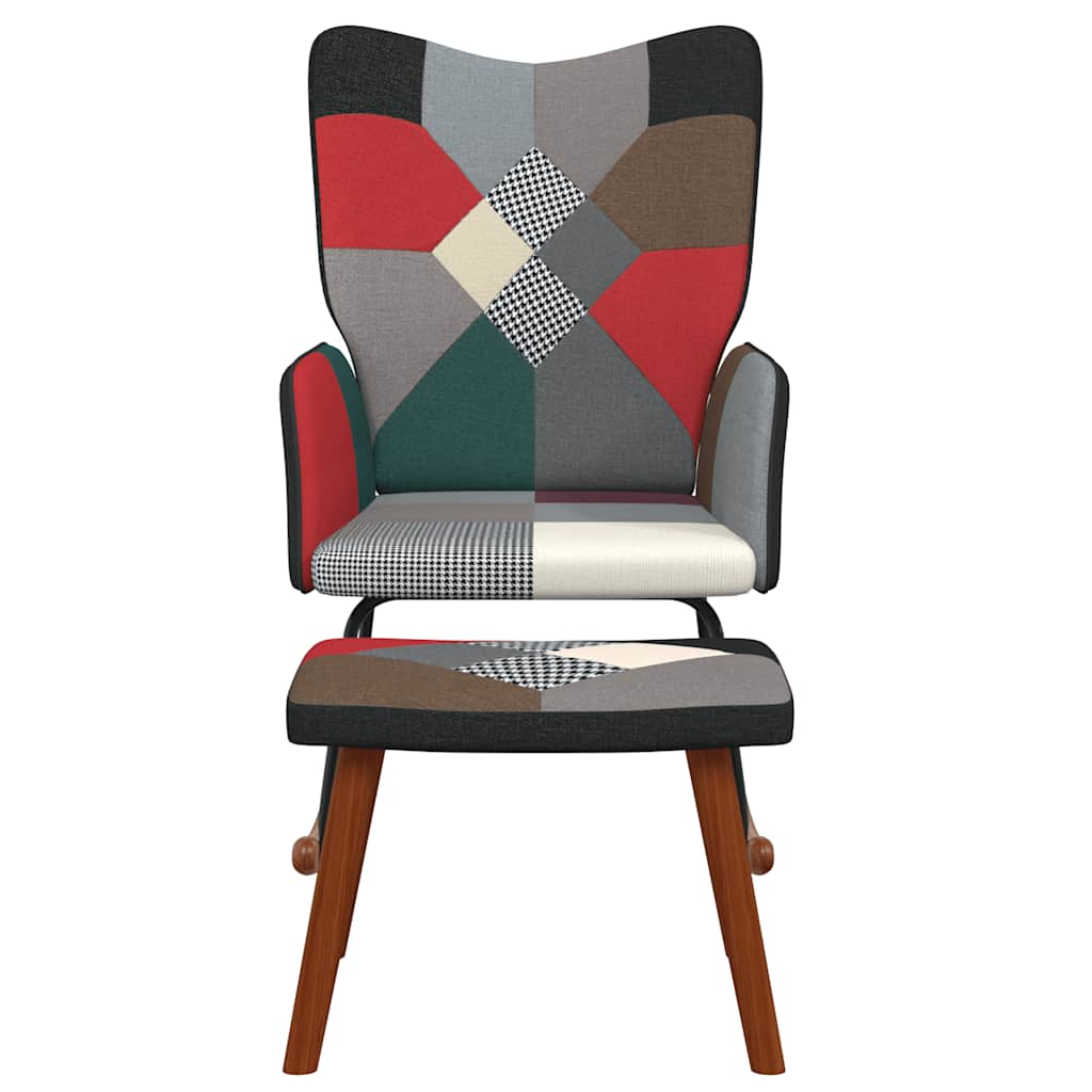 Stolica za ljuljanje s osloncem za noge patchwork od tkanine