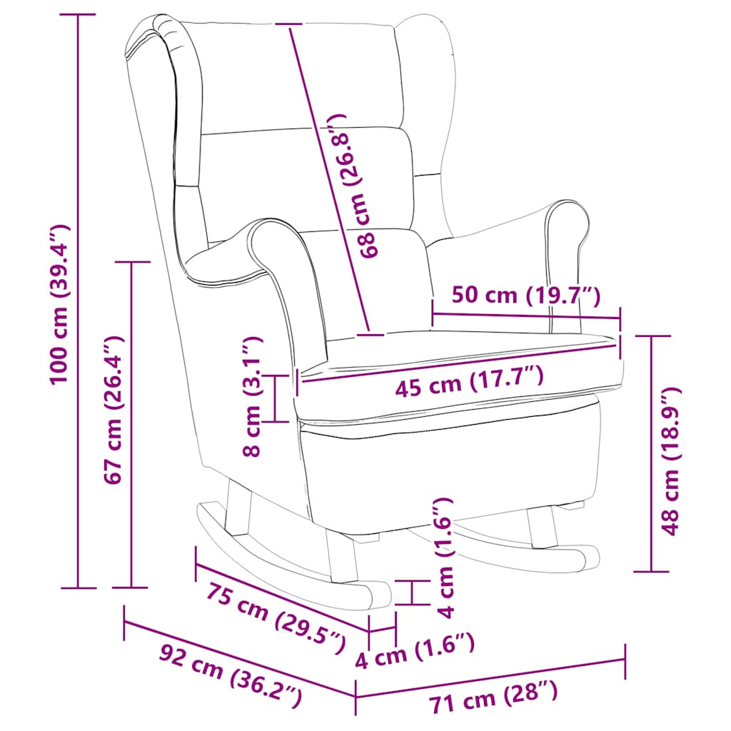 Ljuljačka stolica s naslonom, ružičasti baršun i puno drvo