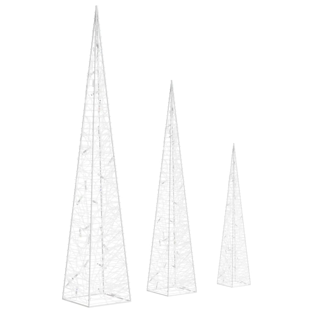 Set akrilnih ukrasnih LED stožaca hladno bijeli 30/45/60 cm