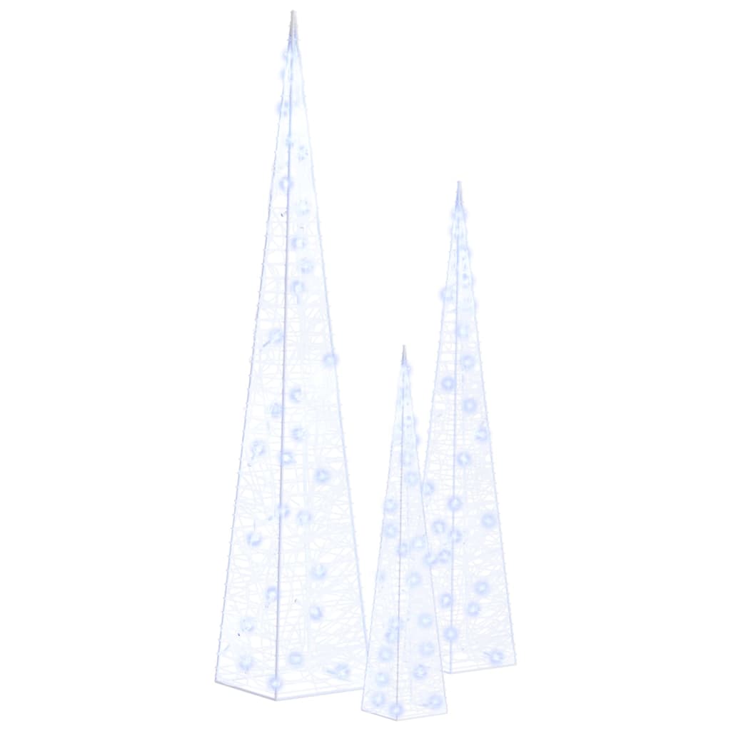 Set akrilnih ukrasnih LED stožaca plavi 30/45/60 cm