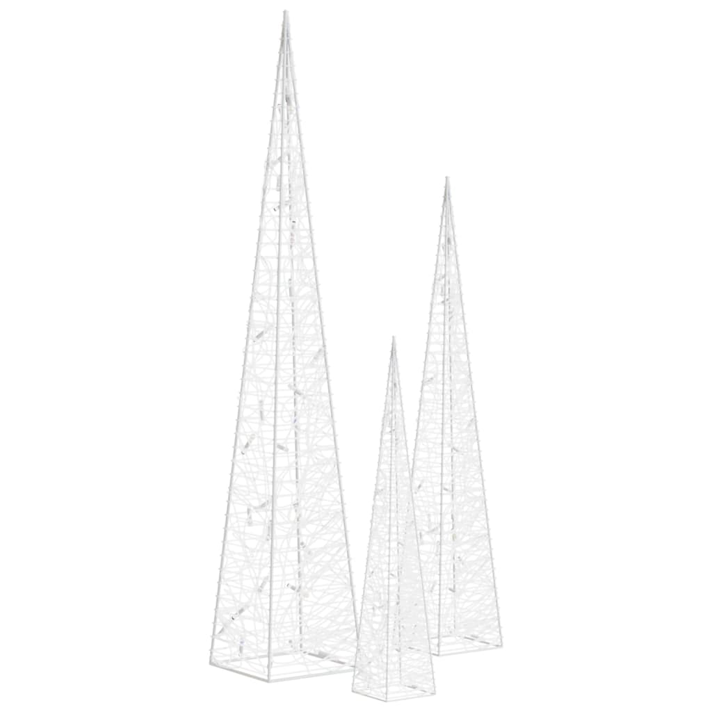 Set akrilnih ukrasnih LED stožaca plavi 30/45/60 cm