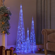 Set akrilnih ukrasnih LED stožaca plavi 60/90/120 cm