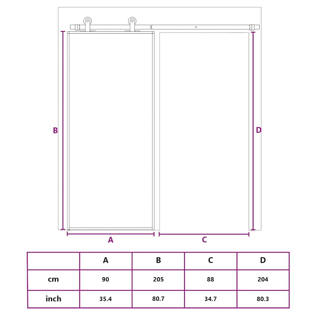 Klizna vrata od stakla ESG i aluminija 90 x 205 cm crna