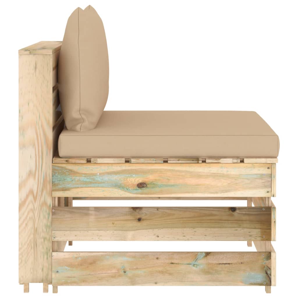 Modularna srednja sofa s jastucima od zeleno impregniranog drva