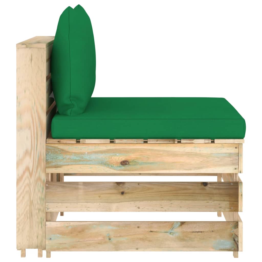 Modularna srednja sofa s jastucima od zeleno impregniranog drva