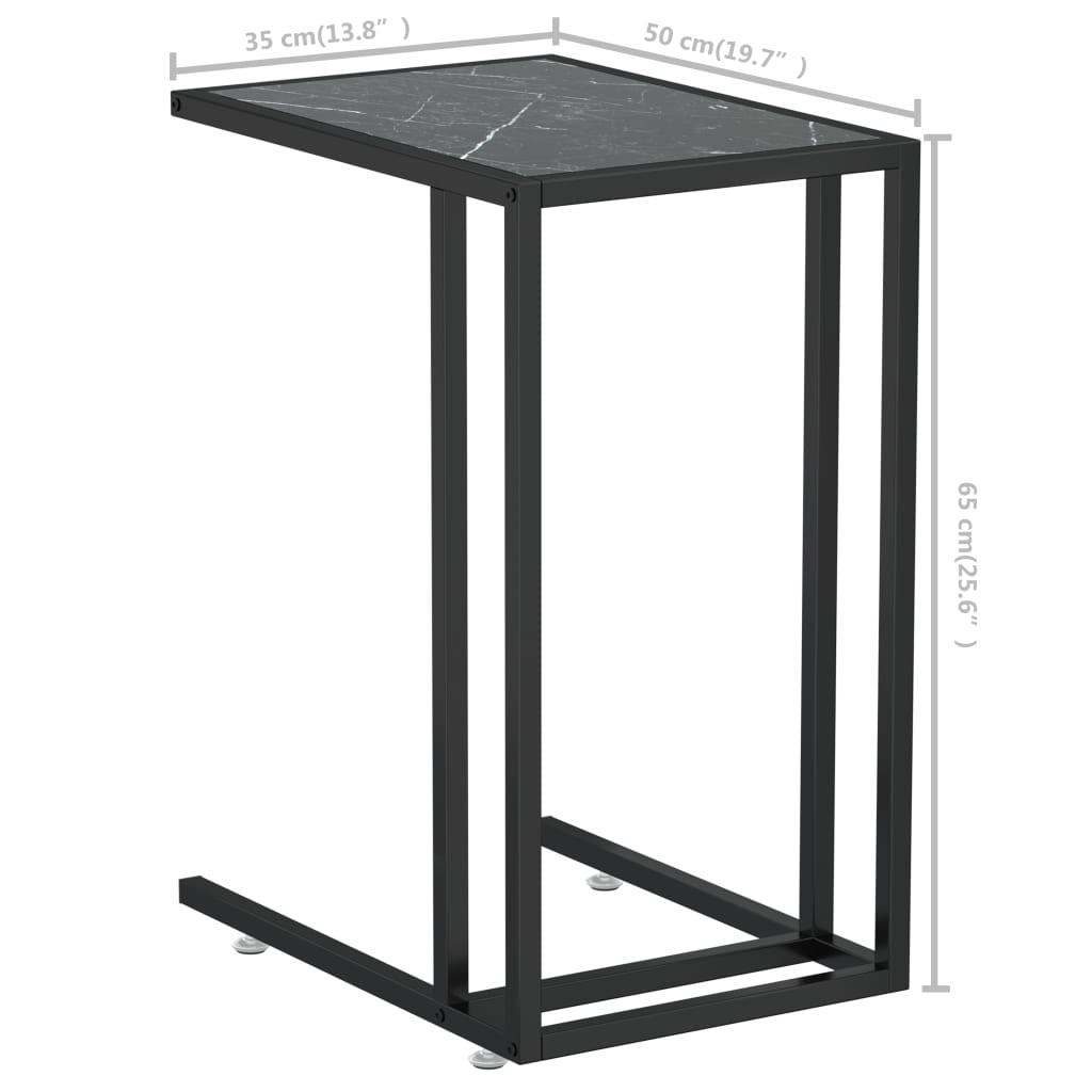 Bočni stolić za računalo crni mramor 50x35x65 cm kaljeno staklo