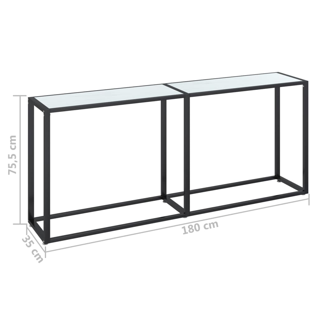 Konzolni stol boja bijeli mramor 180x35x75,5 cm kaljeno staklo