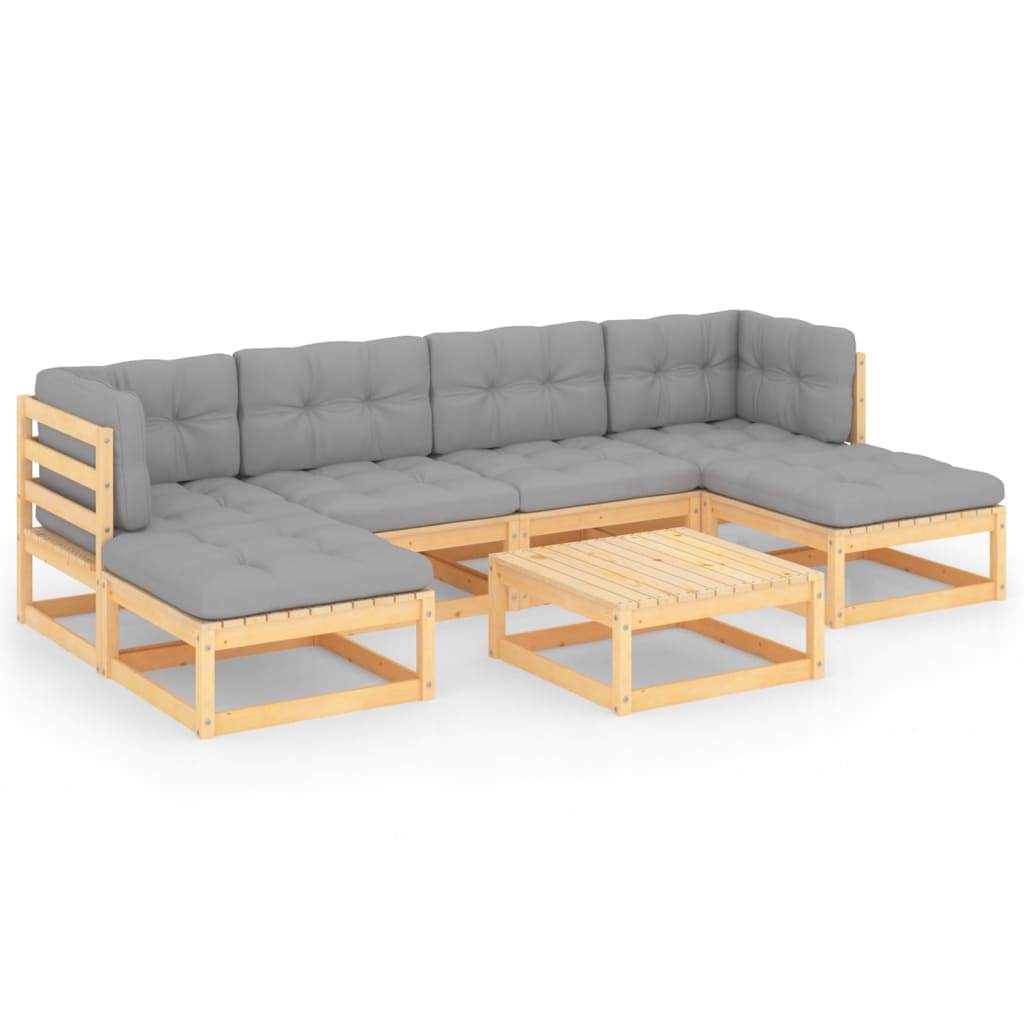 7-dijelna vrtna garnitura od masivne borovine s jastucima