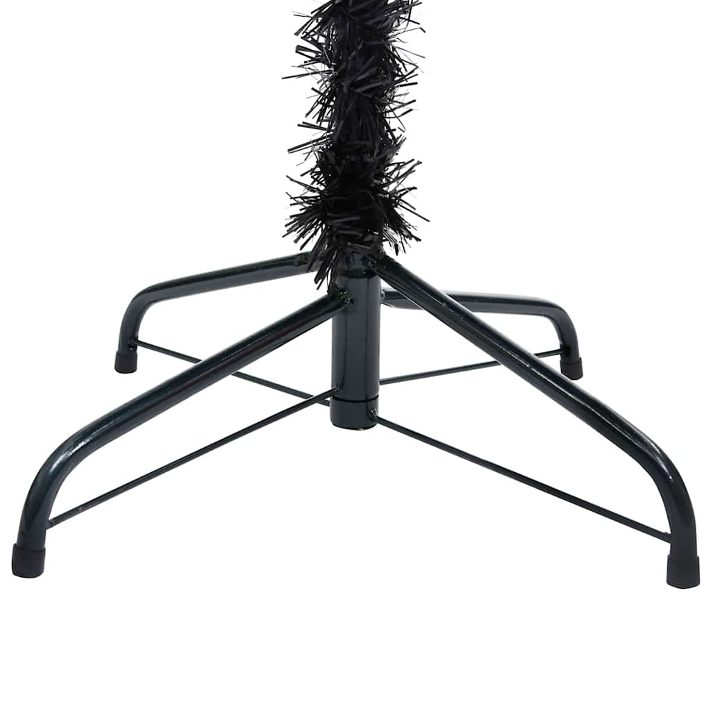 Umjetno osvijetljeno božićno drvce s kuglicama crno 150 cm PVC