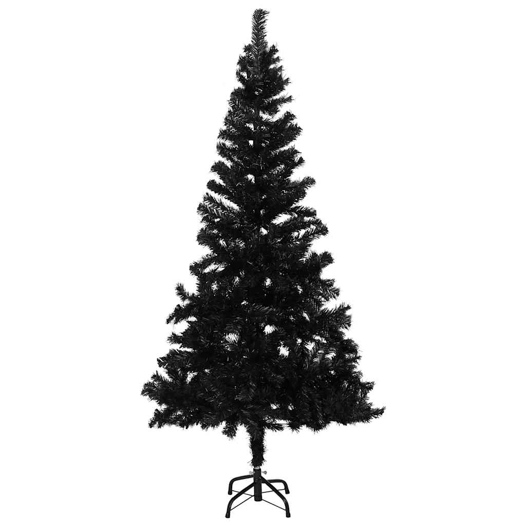 Umjetno osvijetljeno božićno drvce s kuglicama crno 180 cm PVC