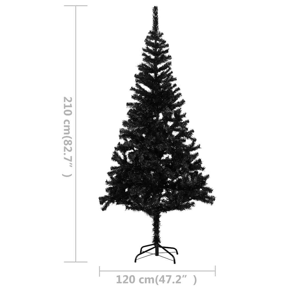 Umjetno osvijetljeno božićno drvce s kuglicama crno 210 cm PVC