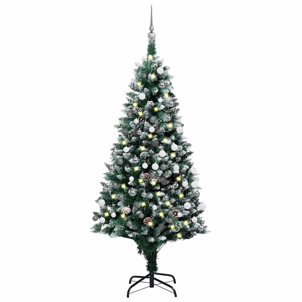 Umjetna božićna jelka s LED svjetlima i setom kuglica i češerima 180 cm