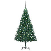 Umjetno osvijetljeno božićno drvce s kuglicama zeleno 150cm PVC