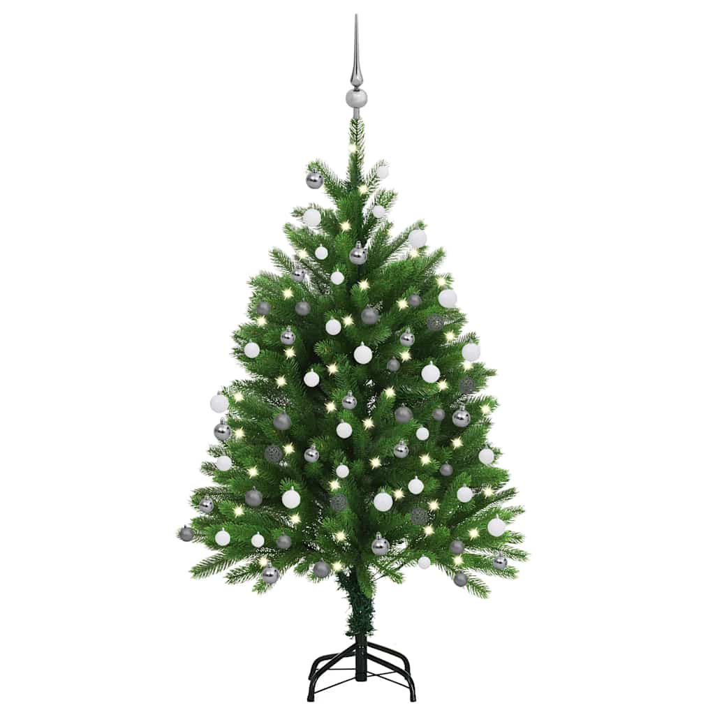 Umjetno osvijetljeno božićno drvce s kuglicama 120 cm zeleno