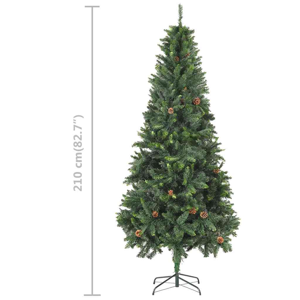 Umjetno osvijetljeno božićno drvce s kuglicama i šiškama 210 cm