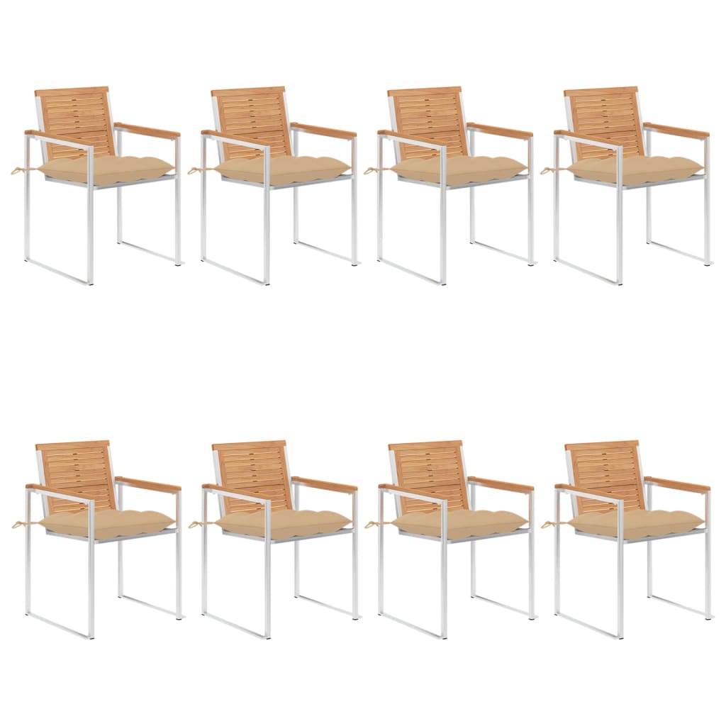 Vrtne stolice s jastucima 8 kom od masivne tikovine