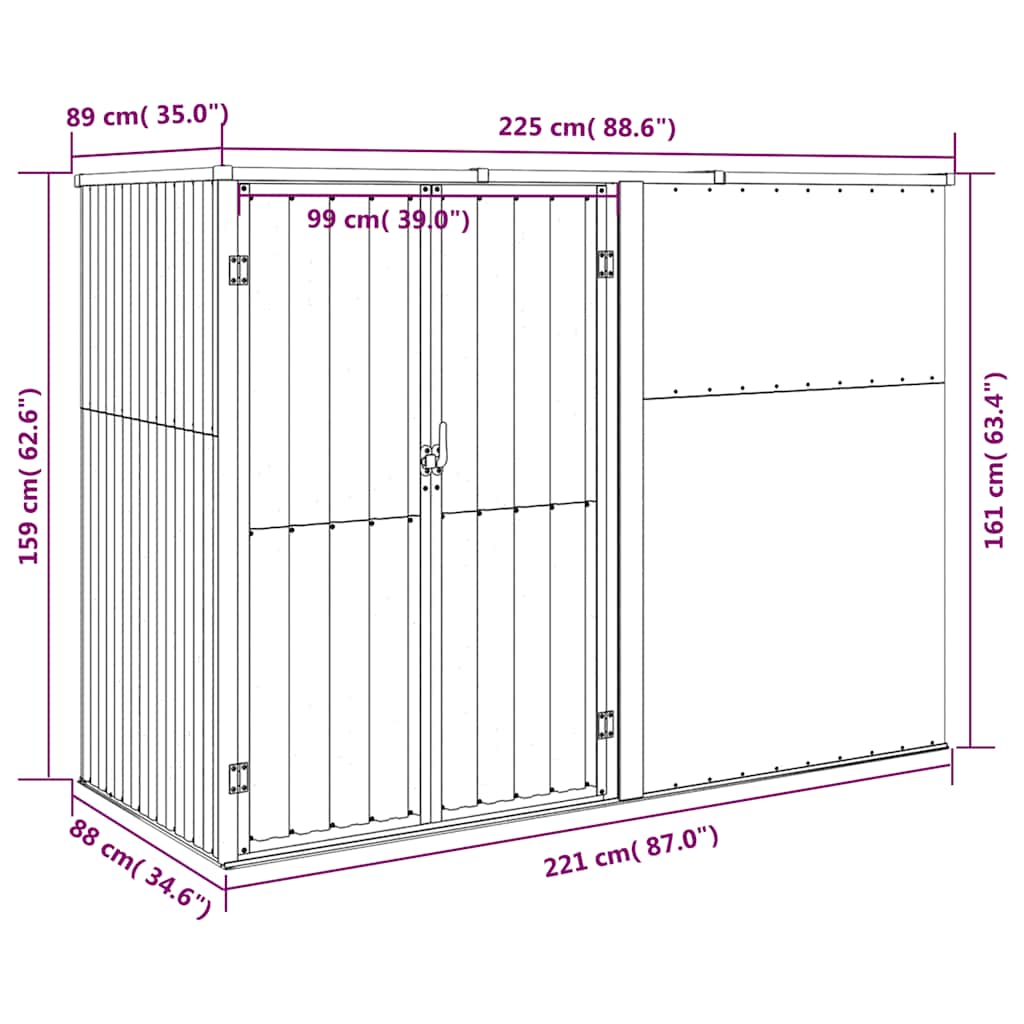 Vrtno spremište sivo 225 x 89 x 161 cm od pocinčanog čelika
