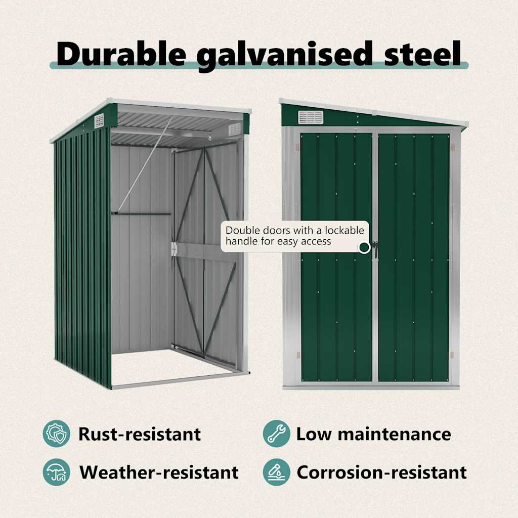 Zidno vrtno spremište zeleno 118 x 100 x 178 cm pocinčani čelik
