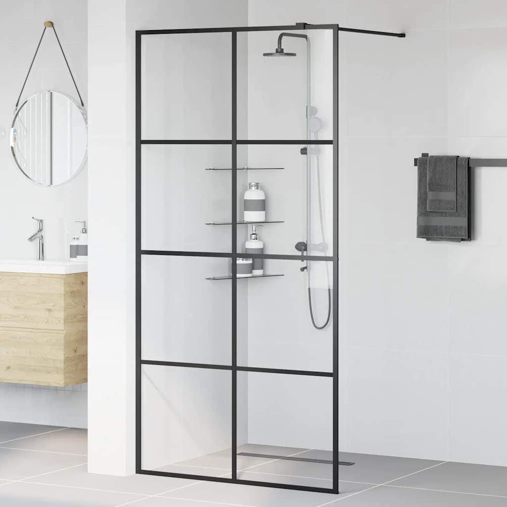 Pregrada za tuširanje s prozirnim staklom ESG 100 x 195 cm crna