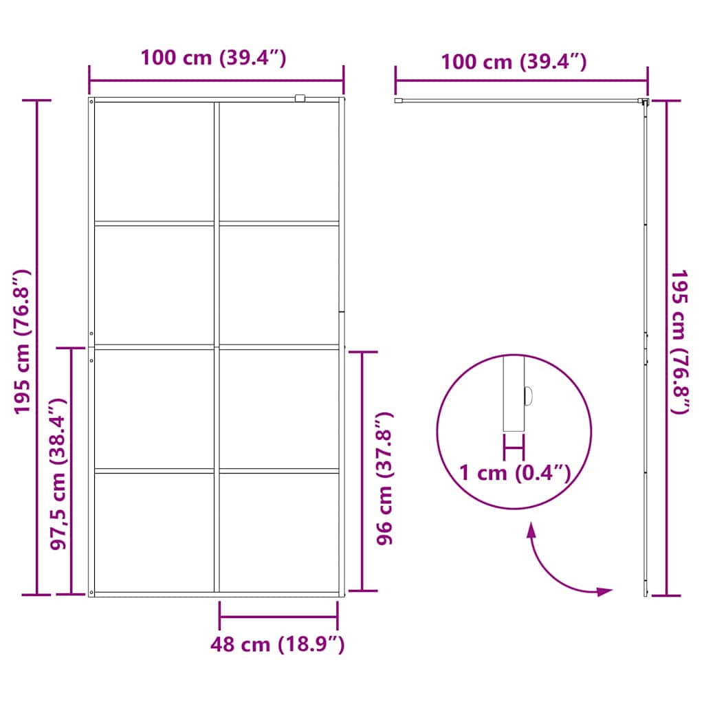 Pregrada za tuširanje s prozirnim staklom ESG 100 x 195 cm crna
