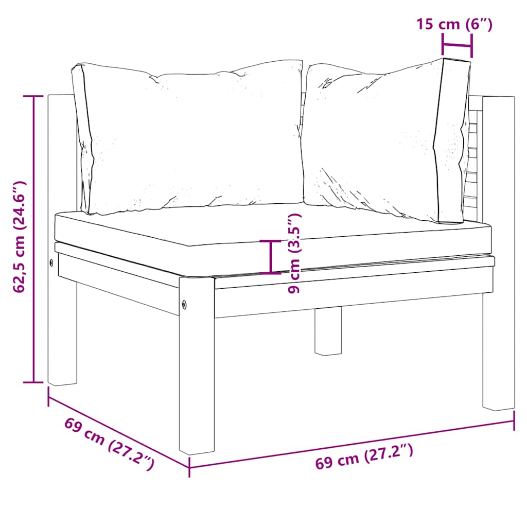 Modularna kutna sofa s tamnosivim jastucima bagremovo drvo