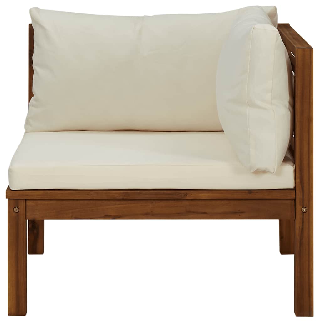 Modularna kutna sofa s krem bijelim jastucima bagremovo drvo