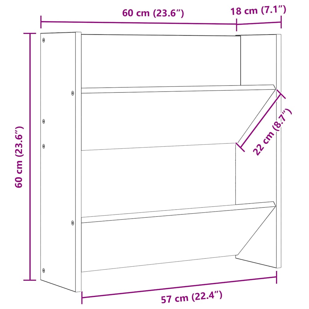Zidni ormarići za cipele 2 kom boja betona 60x18x60 cm drveni